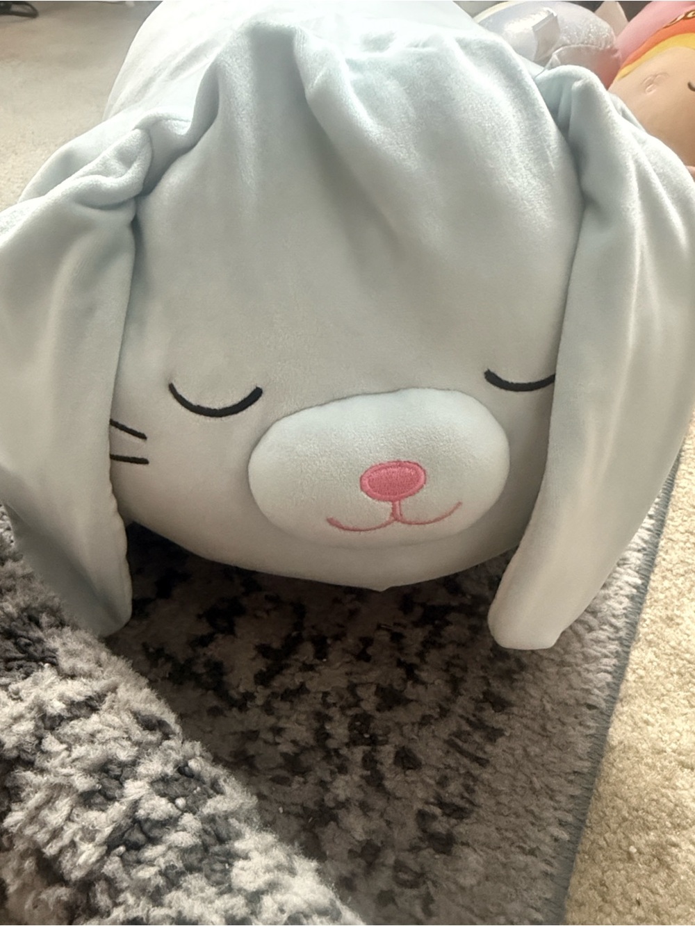 Squishmallows Light Blue Bunny Pillow with Pink Nose
